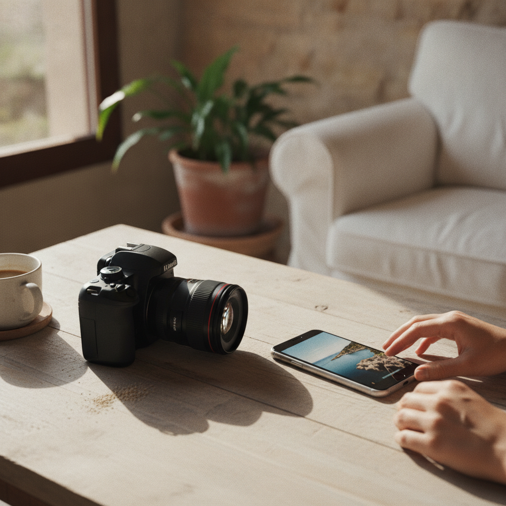 Comparison of an apartment photo taken with a smartphone versus a professional camera.