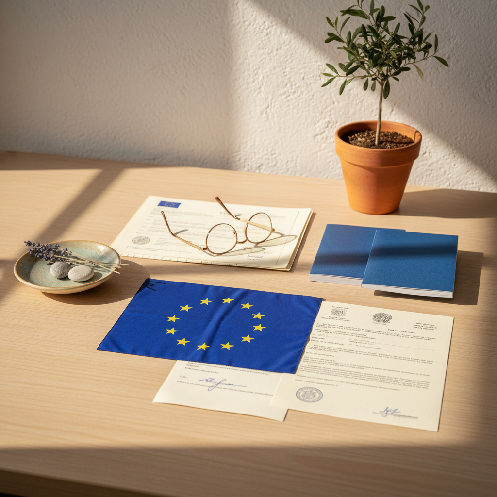 EU flag and documents - new regulation for short-term rentals
