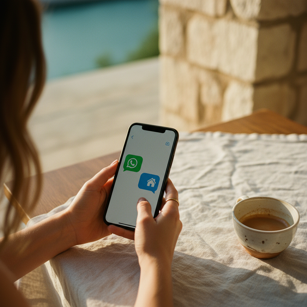 A smartphone showing the WhatsApp and Booking.com app icons, symbolizing guest communication.